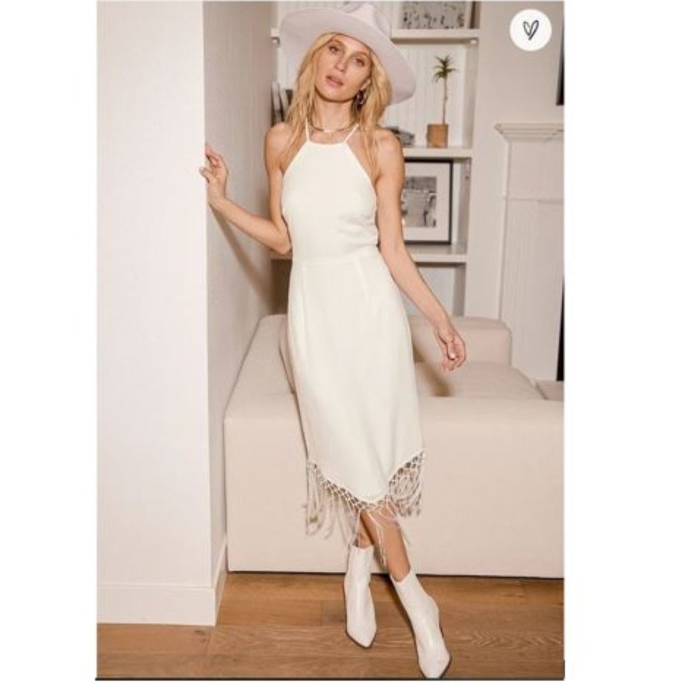 Make it Tropical Sleeveless Fringe Midi Rehearsal Dinner Dress